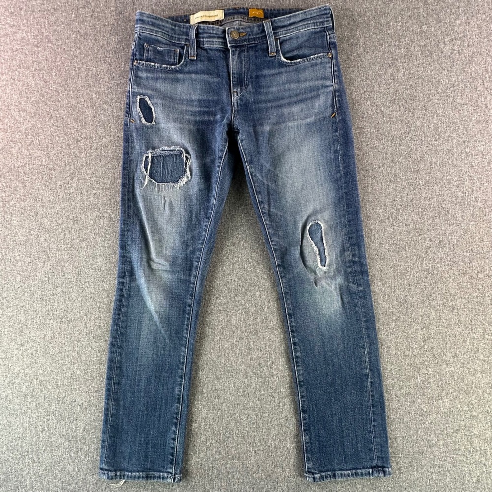 Pilcro Jeans Womens 30 No. 27 Blue Distressed Patched Straight Leg Denim